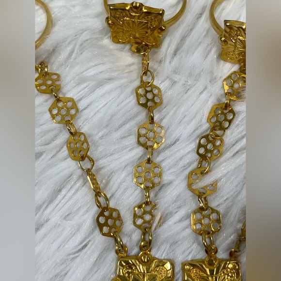 Vintage Gold Plated Sterling Silver Belly Dance Bracelet Rings Jewelry Cuff - Picture 8 of 12